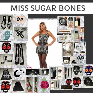 "MISS SUGAR BONES!" WOMEN’S DELUXE 16 PIECE SKELETON COSTUME SIZE MEDIUM NEW!